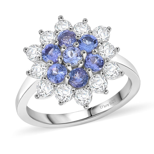 D'Joy AA Tansanit, Moissanit Ring 925 Silber rhodiniert (Größe 19.00) ca. 1,85 ct