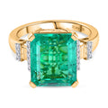 D'Joy - Königliche Kontur Smaragd-Quarz Triplette, Weißer Zirkon Ring 925 Silber 750 Gelbgold Vermeil (Größe 17.00) ca. 7.18 ct