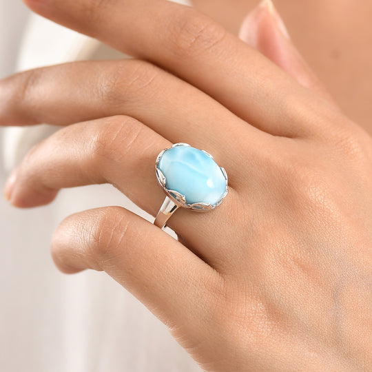 D'Joy Larimar Ring 925 Silber rhodiniert (Größe 18.00) ca. 13,99 ct