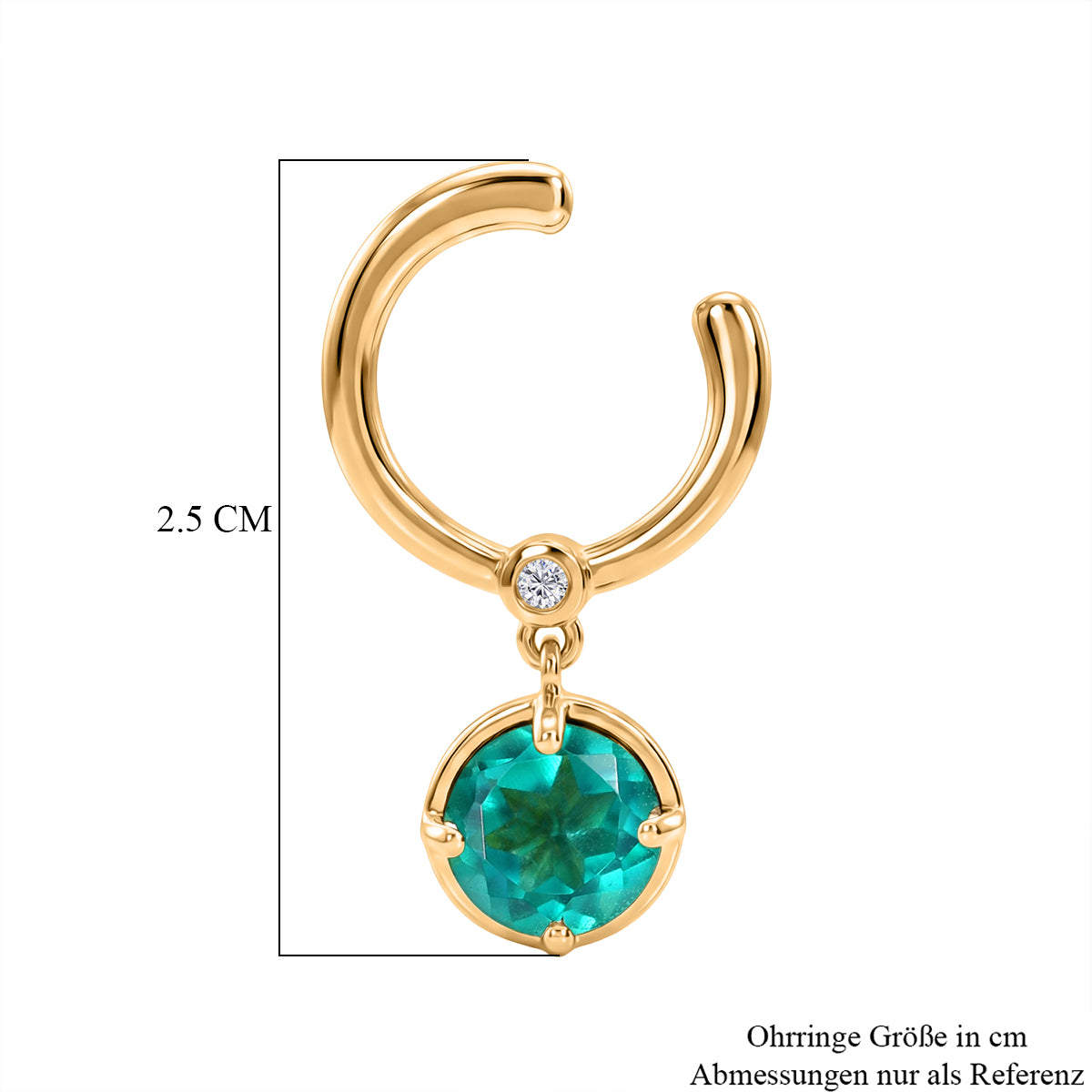 D'Joy Smaragd-Quarz Triplette, Weißer Zirkon Ohrringe 925 Silber 750 Gelb Vergoldet ca. 3,12 ct.