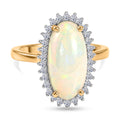 LUXURIANT - AAA Natürlicher, äthiopischer Welo Opal, Lab Grown Diamant Ring 925 Silber 750 Gelbgold Vermeil (Größe 18.00) ca. 3.77 ct