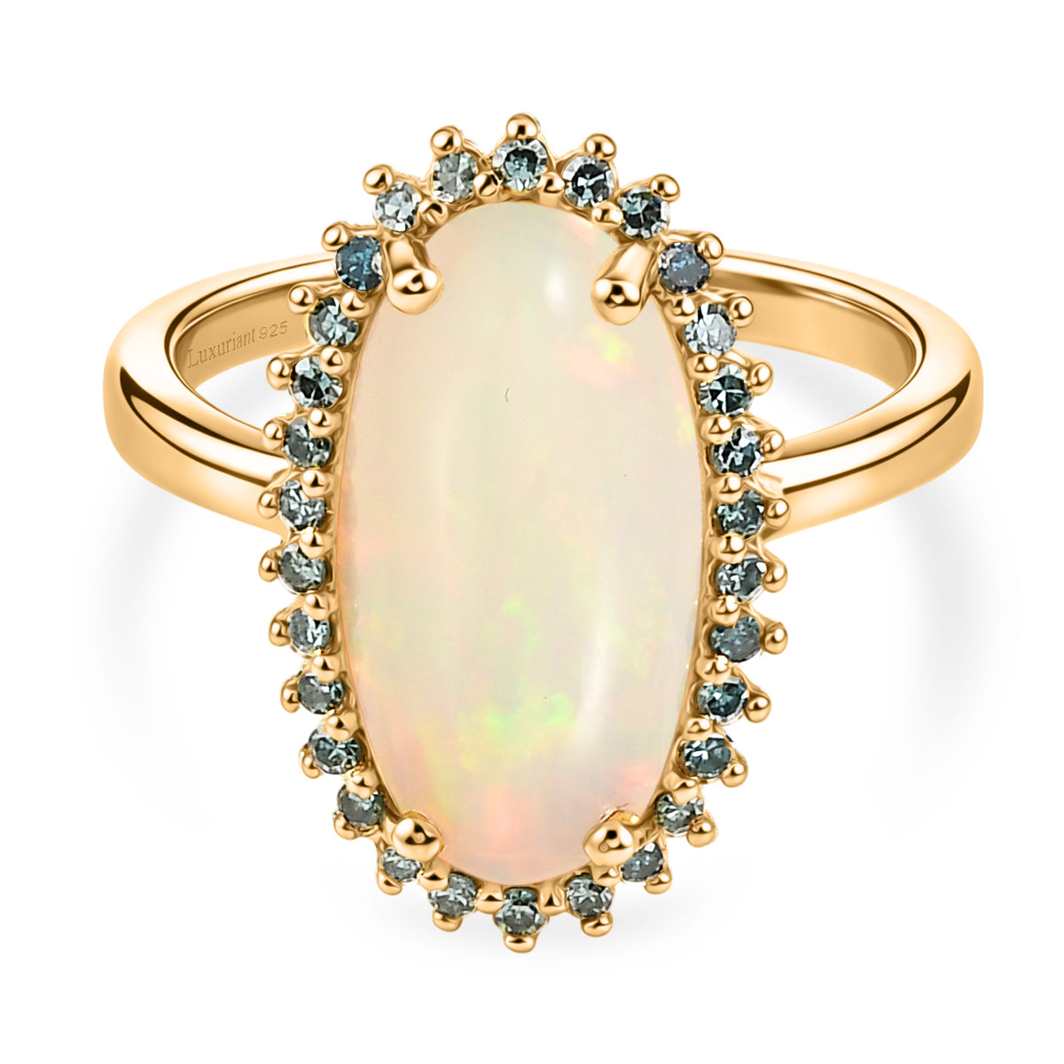 LUXURIANT - AAA Natürlicher, äthiopischer Welo Opal, Lab Grown Grüner Diamant Ring 925 Silber 750 Gelbgold vermeil (Größe 20.00) ca. 3.77 ct