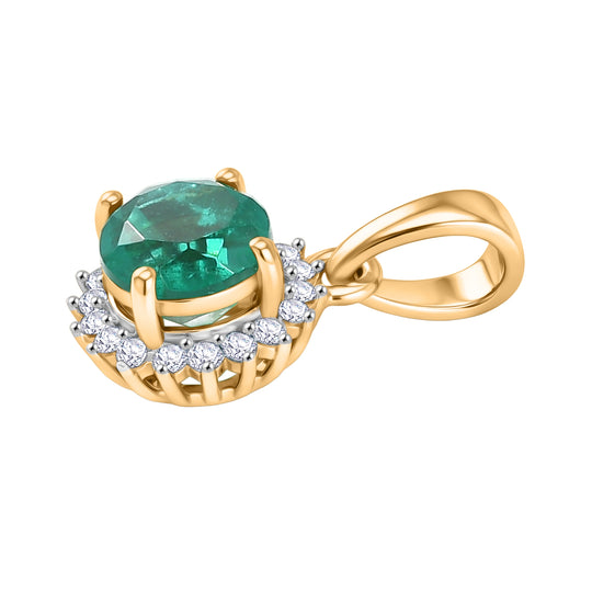D'Joy Smaragd-Quarz Triplette, Weißer Zirkon Anhänger 925 Silber Gelbes Gold ca. 1,40 ct.