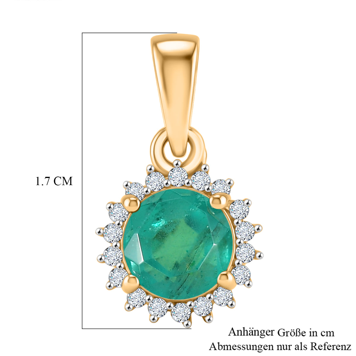D'Joy Smaragd-Quarz Triplette, Weißer Zirkon Anhänger 925 Silber Gelbes Gold ca. 1,40 ct.