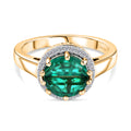 D'Joy Smaragd-Quarz Triplette, Weißer Zirkon Ring 925 Silber 750 Gelbgold Vermeil (Größe 17.00) ca. 2,04 ct