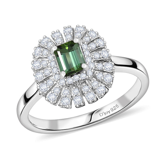 D'Joy AA Pirineu Lagoon Tourmaline, Moissanit Ring 925 Silber Rhodiniert (Größe 17.00) ca. 1,02 ct