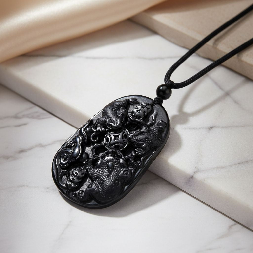 Majestätischer Wächter - Schwarzer Jadeit- Drachen, Halskette Flexibles cm ca. 95.00 ct