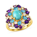 D'Joy Sleeping Beauty Türkis, Neon Apatit Ring 925 Silber 750 Gelbgold vermeil (Größe 18.00) ca. 5,36 ct