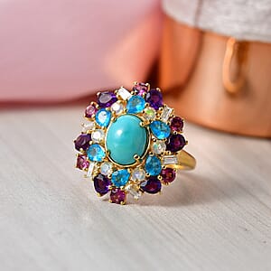 D'Joy Sleeping Beauty Türkis, Neon Apatit Ring 925 Silber 750 Gelbgold vermeil (Größe 18.00) ca. 5,36 ct