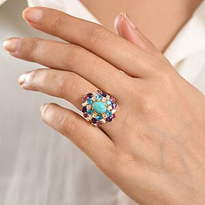 D'Joy Sleeping Beauty Türkis, Neon Apatit Ring 925 Silber 750 Gelbgold vermeil (Größe 18.00) ca. 5,36 ct