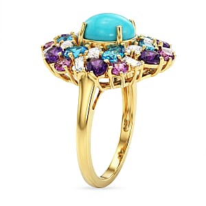 D'Joy Sleeping Beauty Türkis, Neon Apatit Ring 925 Silber 750 Gelbgold vermeil (Größe 18.00) ca. 5,36 ct