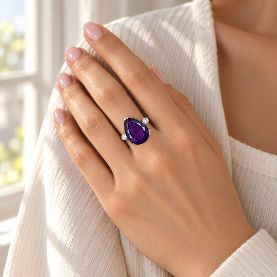 LUXURIANT DIAMOND - AAA Afrikanischer Amethyst, Lab Grown Diamant Ring 925 Silber Rhodiniert (Größe 18.00) ca. 25.32 ct