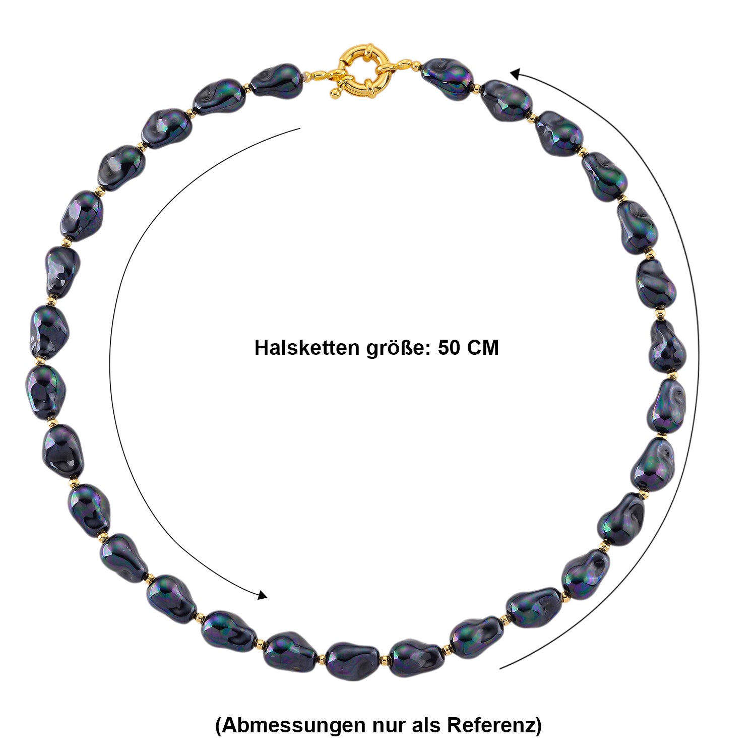 Mehrfarbige Muschelperlen (10x14 mm) Halskette ca. 50 cm Reine Legierung gelb vergoldet