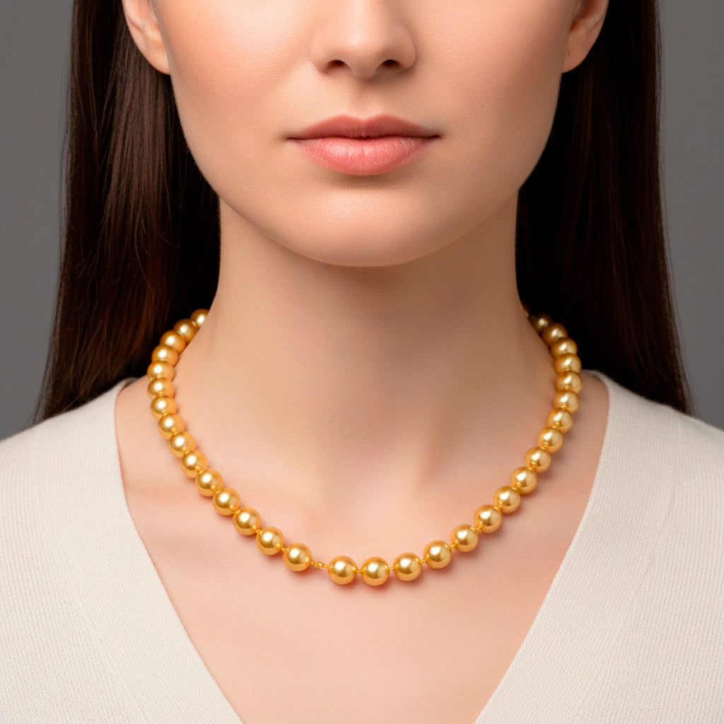 Goldene Muschelkernperle (9-11 mm) Halskette ca. 60 cm 316L Edelstahl
