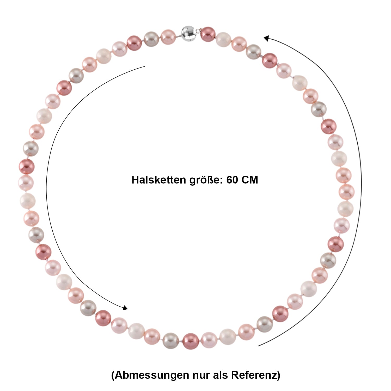 Mehrfarbige Muschelperlen (9-11 mm) Halskette ca. 60 cm 316L Edelstahl