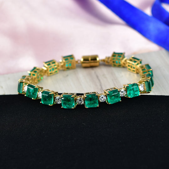 D'Joy Smaragd-Quarz Triplette, Moissanit Armband ca. 19 cm 925 Silber 750 Gelbgold Vermeil ca. 30.00 ct