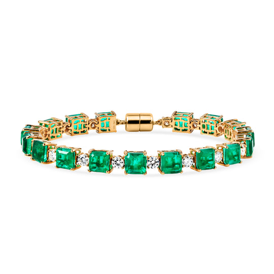D'Joy Smaragd-Quarz Triplette, Moissanit Armband ca. 19 cm 925 Silber 750 Gelbgold Vermeil ca. 30.00 ct
