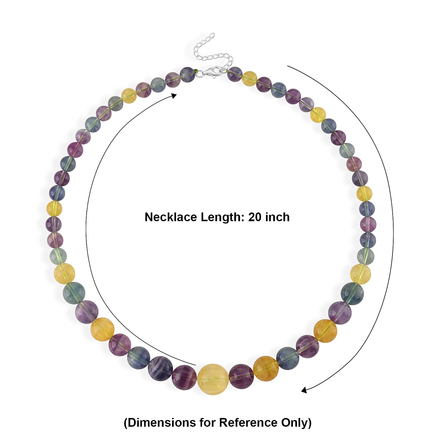 D'Joy Mehrfarbiger Fluorit Halskette ca. Flexibles cm 925 Silber Rhodiniert ca. 350.00 ct