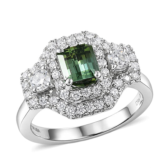 D'Joy AA Pirineu Lagoon Tourmaline, Moissanit Ring 925 Silber Rhodiniert (Größe 17.00) ca. 1,58 ct