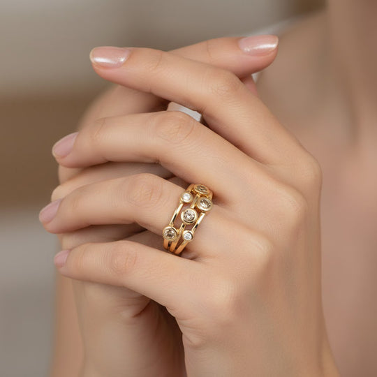 D'Joy AA Natürlicher goldener Tansanit, Weißer Zirkon Ring 925 Silber 750 Vergoldet (Größe 19.00) ca. 0.54 ct