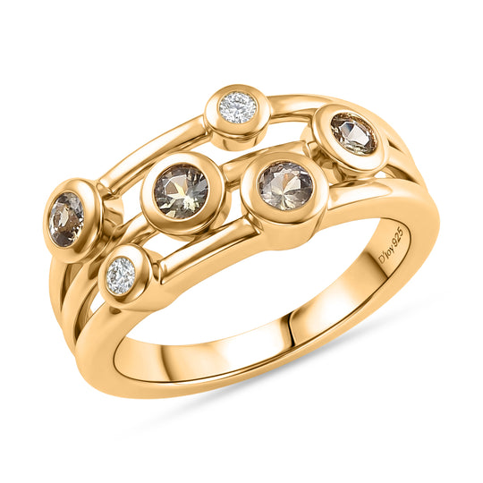 D'Joy AA Natürlicher goldener Tansanit, Weißer Zirkon Ring 925 Silber 750 Vergoldet (Größe 19.00) ca. 0.54 ct
