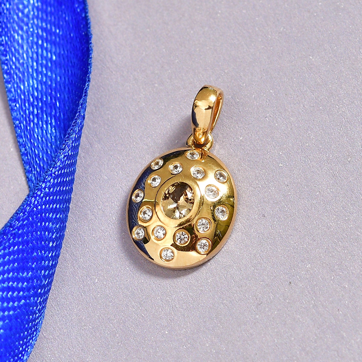 D'Joy AA Natürlicher goldener Tansanit, Weißer Zirkon Anhänger 925 Silber 750 Gelb Vergoldet ca. 0.66 ct