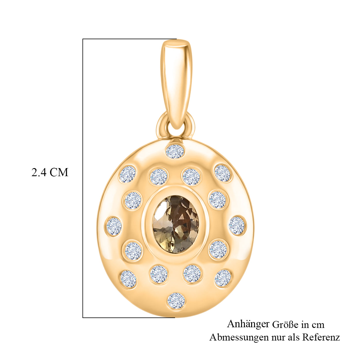 D'Joy AA Natürlicher goldener Tansanit, Weißer Zirkon Anhänger 925 Silber 750 Gelb Vergoldet ca. 0.66 ct