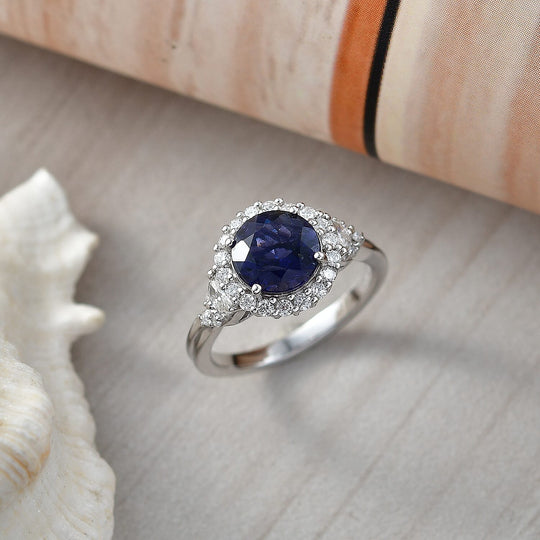 D'Joy AA Iolit, Moissanit AGI zertifiziert Ring 925 Silber Rhodiniert (Größe 18.00) ca. 2,95 ct
