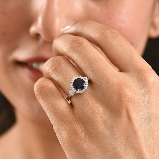 D'Joy AA Iolit, Moissanit AGI zertifiziert Ring 925 Silber Rhodiniert (Größe 18.00) ca. 2,95 ct