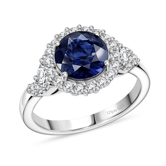 D'Joy AA Iolit, Moissanit AGI zertifiziert Ring 925 Silber Rhodiniert (Größe 18.00) ca. 2,95 ct