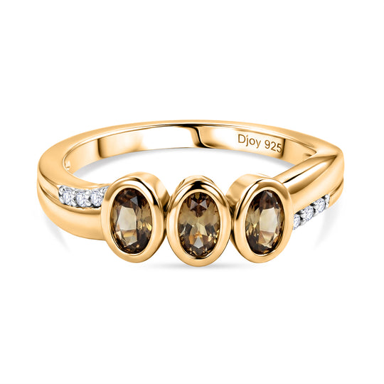 D'Joy AA Natürlicher goldener Tansanit, Weißer Zirkon Ring 925 Silber 750 Vergoldet (Größe 17.00) ca. 0.77 ct