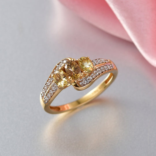 D'Joy AA Natürlicher goldener Tansanit Ring 925 Silber 750 Vergoldet (Größe 20.00) ca. 0.86 ct
