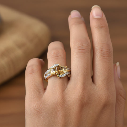 D'Joy AA Natürlicher goldener Tansanit Ring 925 Silber 750 Vergoldet (Größe 20.00) ca. 0.86 ct