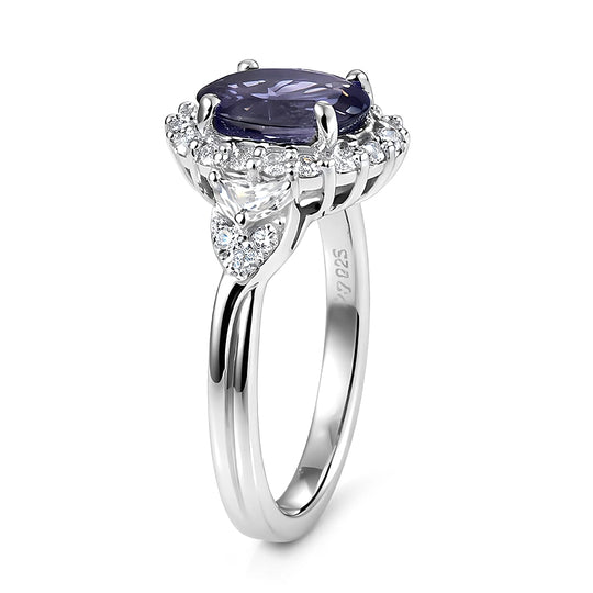 D'Joy AA Iolit, Moissanit AGI zertifiziert Ring 925 Silber Rhodiniert (Größe 18.00) ca. 3,00 ct