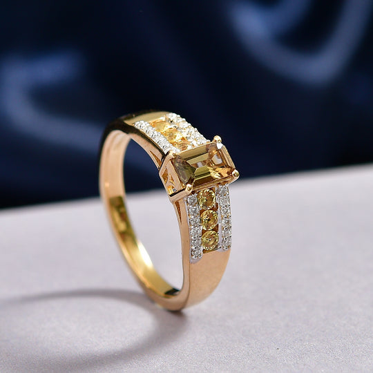D'Joy AA Natürlicher goldener Tansanit, Gelber Saphir Ring 925 Silber 750 Gelbgold Vermeil (Größe 17.00) ca. 1,00 ct