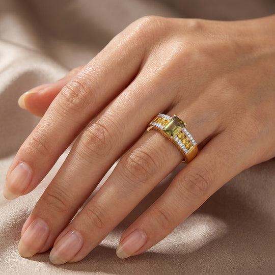 D'Joy AA Natürlicher goldener Tansanit, Gelber Saphir Ring 925 Silber 750 Gelbgold Vermeil (Größe 17.00) ca. 1,00 ct
