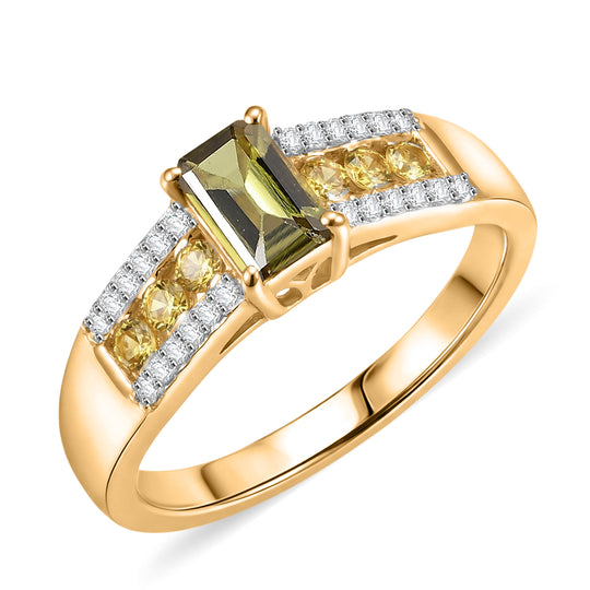 D'Joy AA Natürlicher goldener Tansanit, Gelber Saphir Ring 925 Silber 750 Gelbgold Vermeil (Größe 17.00) ca. 1,00 ct
