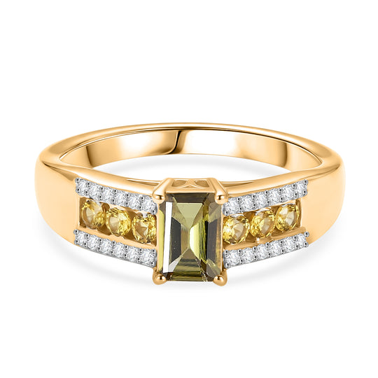 D'Joy AA Natürlicher goldener Tansanit, Gelber Saphir Ring 925 Silber 750 Gelbgold Vermeil (Größe 17.00) ca. 1,00 ct