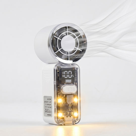 LIVMORE Hochgeschwindigkeits-Taschenventilator, LED-Licht, 3000mAh Akku, 6 Geschwindigkeitsstufen, Lila