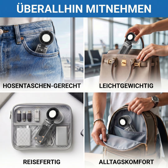LIVMORE faltbarer Mini-Ventilator, LED-Licht, 1800mAh Akku, Weiß
