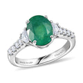D'Joy AA Kagem Sambischer Smaragd, Moissanit Ring 925 Silber Rhodiniert (Größe 17.00) ca. 2,35 ct