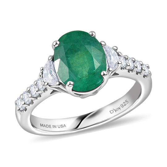D'Joy AA Kagem Sambischer Smaragd, Moissanit Ring 925 Silber Rhodiniert (Größe 17.00)   (10-16 Werktage Lieferzeit) ca. 2,35 ct