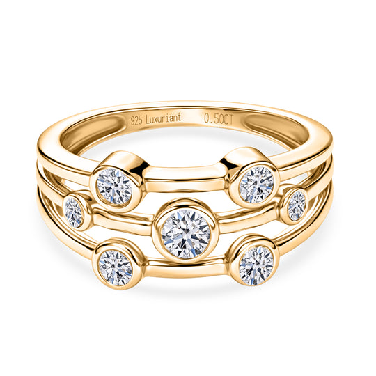 LUXURIANT DIAMOND - Lab Grown Diamant SI-GH Ring 925 Silber 750 Gelbgold vermeil (Größe 16.00) ca. 0.56 ct