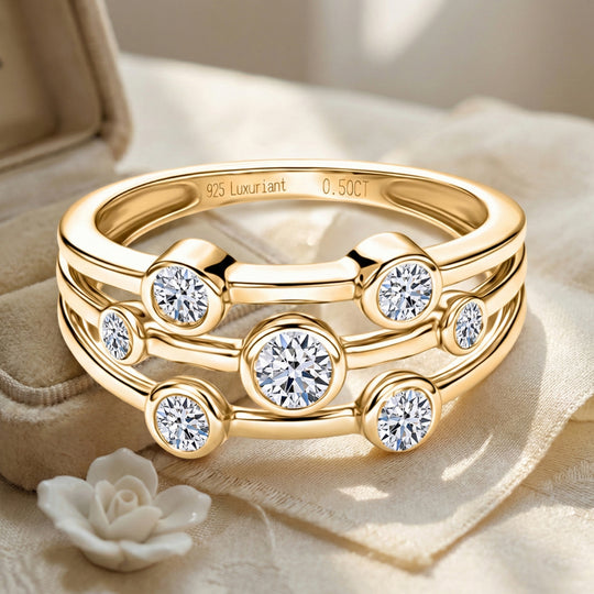 LUXURIANT DIAMOND - Lab Grown Diamant SI-GH Ring 925 Silber 750 Gelbgold vermeil (Größe 16.00) ca. 0.56 ct
