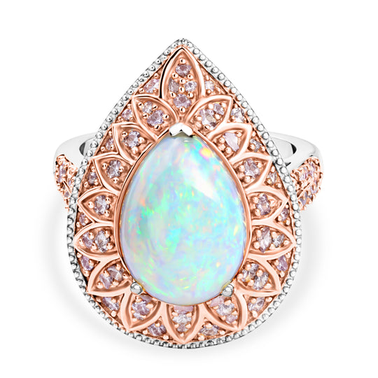 D'Joy AAA Natürlicher, äthiopischer Welo Opal, Rosa Diamant Ring 925 Silber Rhodiniert (Größe 18.00) ca. 4,39 ct
