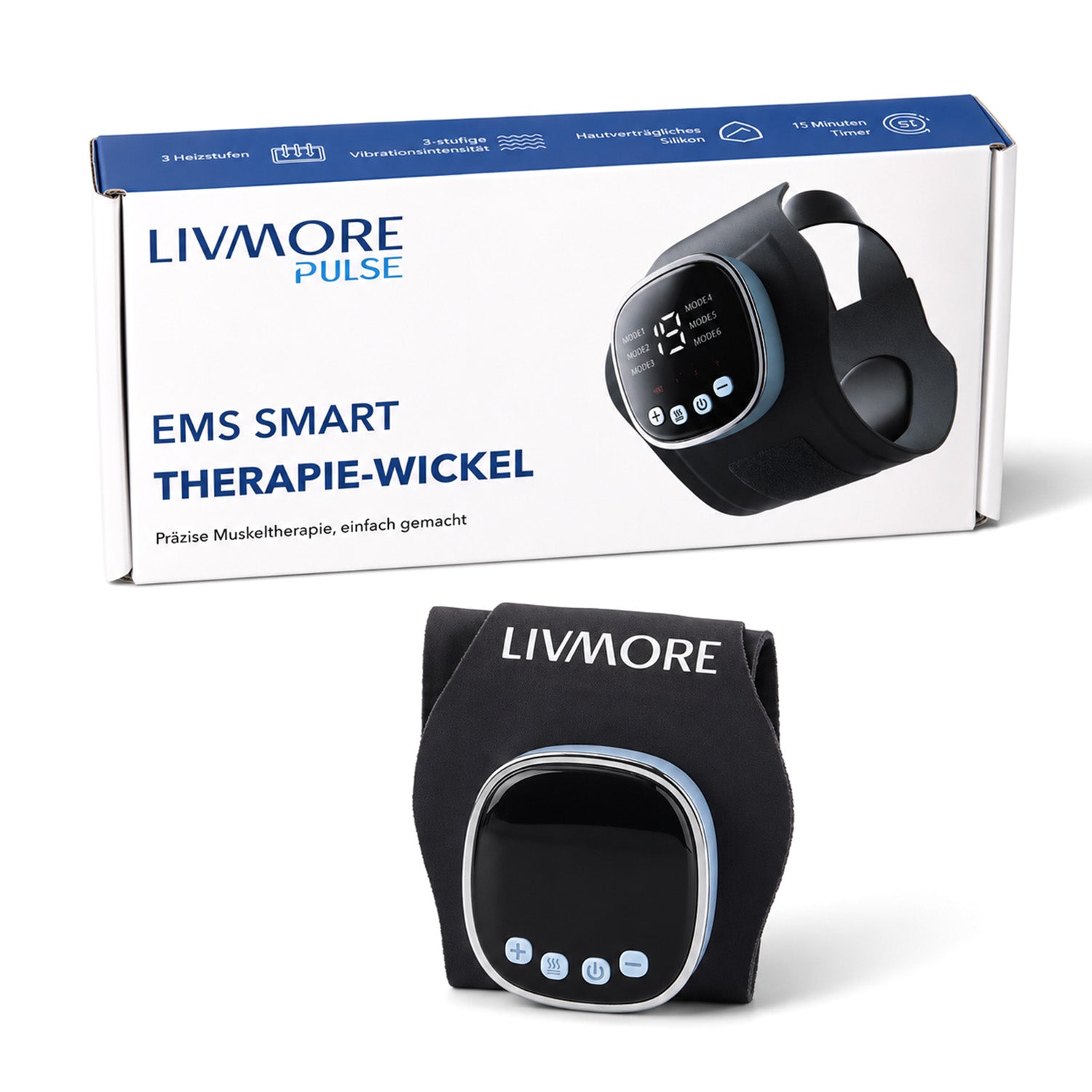 LIVMORE EMS-Handgelenkbandage mit Niederfrequenzimpulsen, Wärmefunktion, 6 Modi und 19 Intensitätsstufen, Grau