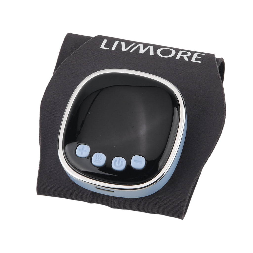 Livmore EMS Low-frequency pulse wrist wrap - Grey 1. Material: Polyester, spandex 2. Voltage: Input DC 5V, output 3.7V 3. Power: Output power 6W 4. Battery capacity: 1200 mA (included) 5. Functions: 6 modes, 19 intensity Settings, graphene 3 heating Sett