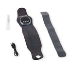 Livmore EMS Low-frequency pulse wrist wrap - Grey 1. Material: Polyester, spandex 2. Voltage: Input DC 5V, output 3.7V 3. Power: Output power 6W 4. Battery capacity: 1200 mA (included) 5. Functions: 6 modes, 19 intensity Settings, graphene 3 heating Sett