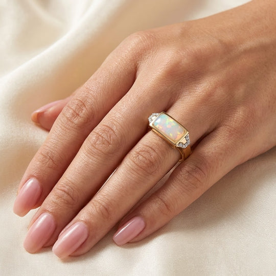 D'Joy Natürlicher, äthiopischer Welo Opal, Weißer Zirkon Ring 925 Silber 750 Gelbgold Vermeil (Größe 18.00) ca. 3,20 ct
