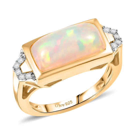 D'Joy Natürlicher, äthiopischer Welo Opal, Weißer Zirkon Ring 925 Silber 750 Gelbgold Vermeil (Größe 18.00) ca. 3,20 ct